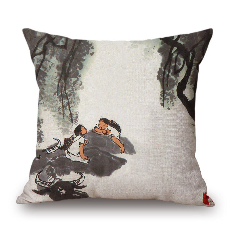 Retro Ink Painting Cushion Cover Chinese - DropOnline.co