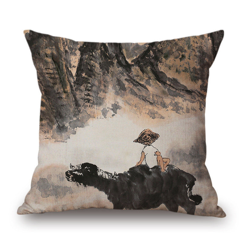 Retro Ink Painting Cushion Cover Chinese - DropOnline.co