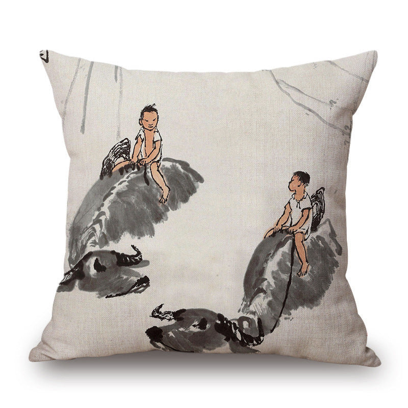 Retro Ink Painting Cushion Cover Chinese - DropOnline.co