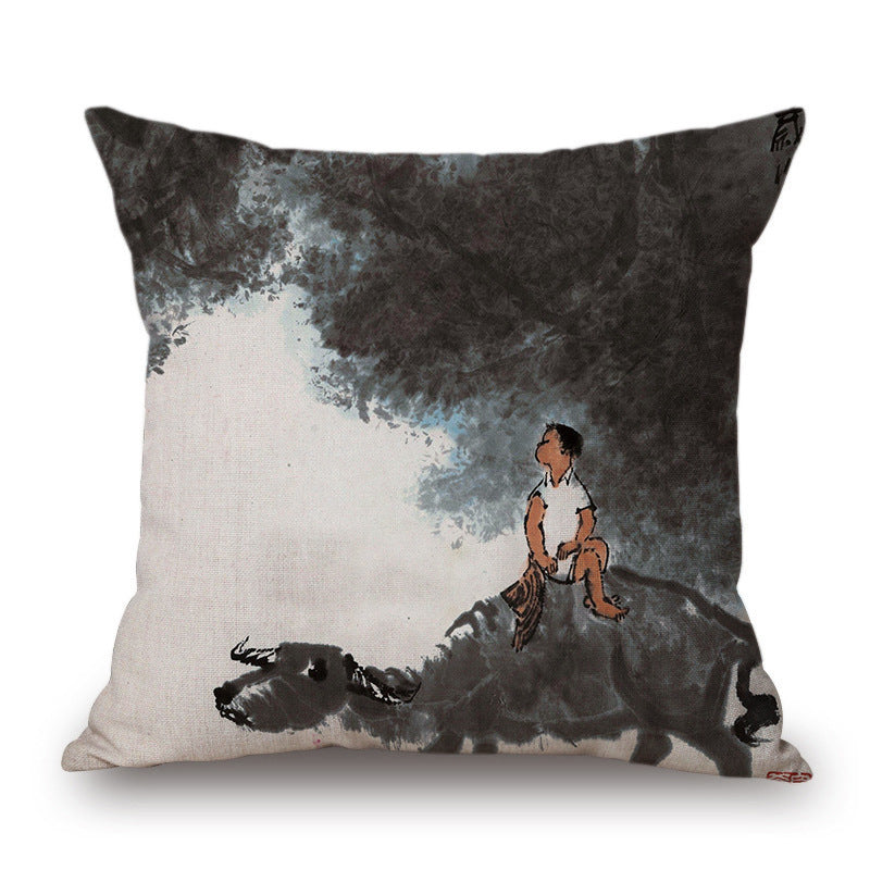 Retro Ink Painting Cushion Cover Chinese - DropOnline.co