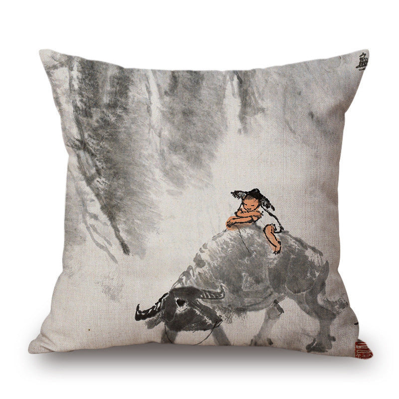 Retro Ink Painting Cushion Cover Chinese - DropOnline.co