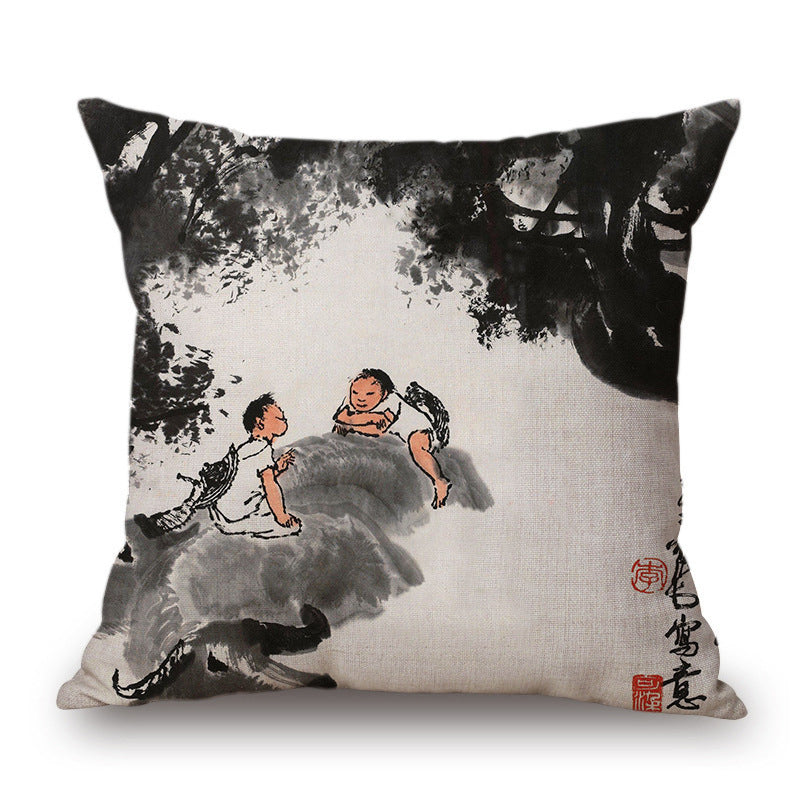 Retro Ink Painting Cushion Cover Chinese - DropOnline.co