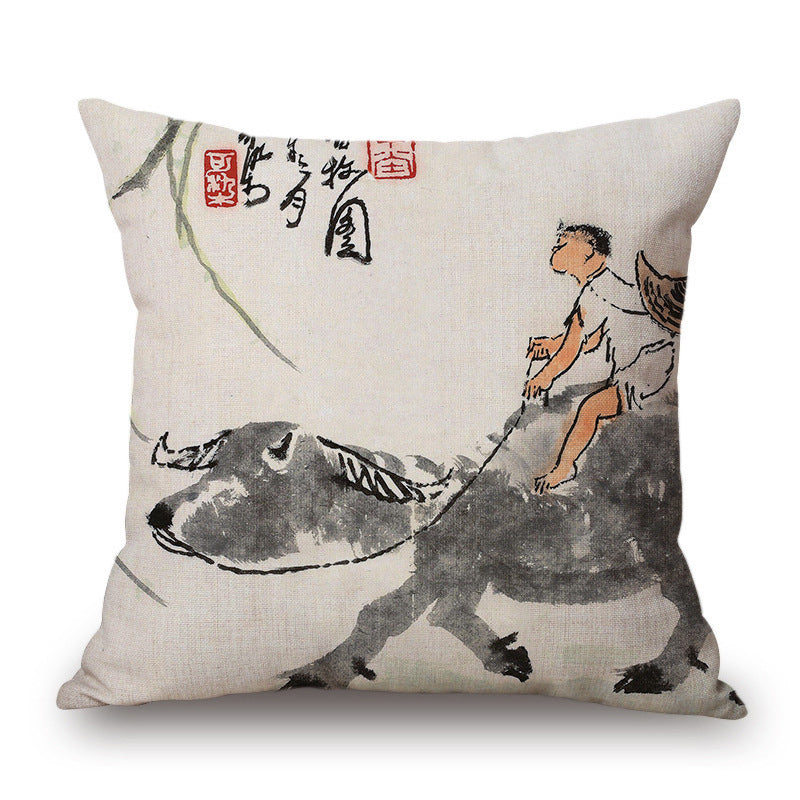 Retro Ink Painting Cushion Cover Chinese - DropOnline.co