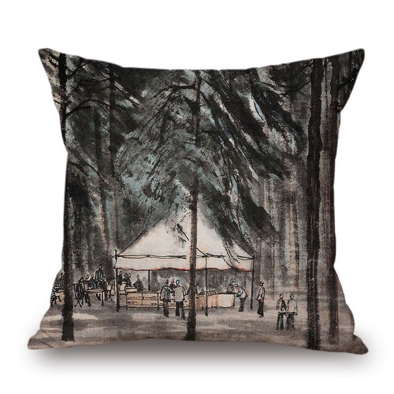 Retro Ink Painting Cushion Cover Chinese - DropOnline.co