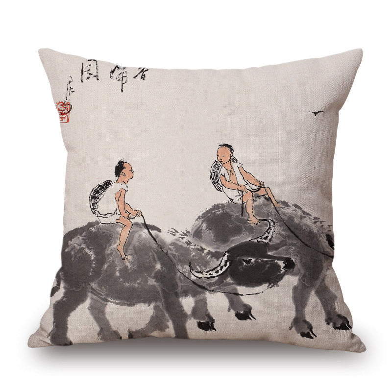 Retro Ink Painting Cushion Cover Chinese - DropOnline.co