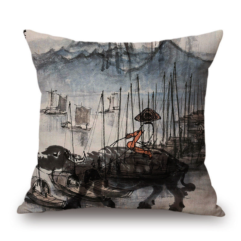 Retro Ink Painting Cushion Cover Chinese - DropOnline.co