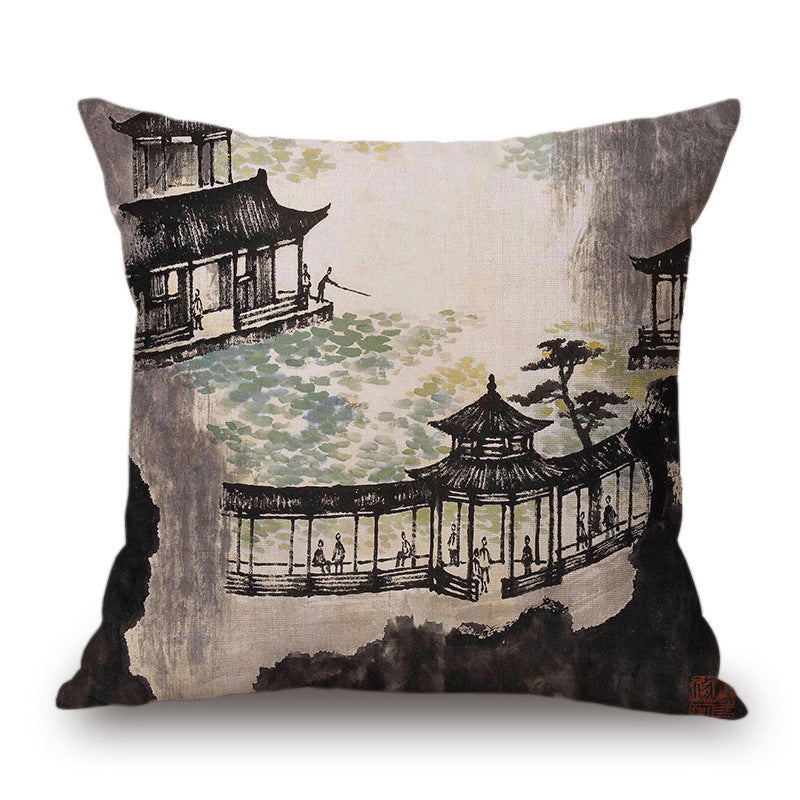 Retro Ink Painting Cushion Cover Chinese - DropOnline.co