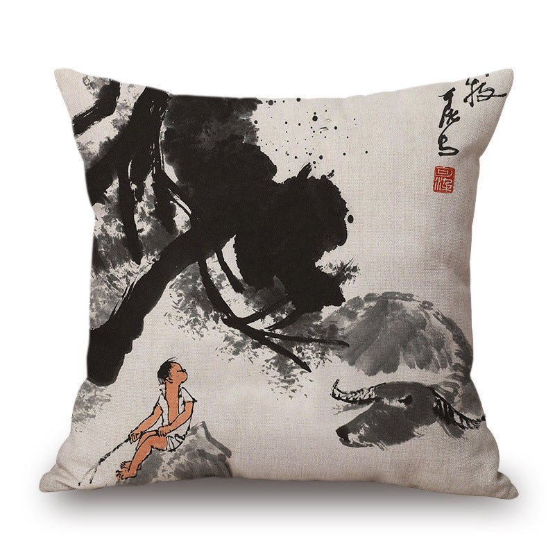 Retro Ink Painting Cushion Cover Chinese - DropOnline.co