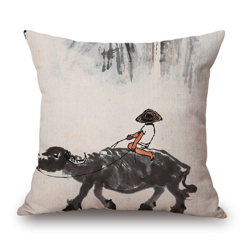 Retro Ink Painting Cushion Cover Chinese - DropOnline.co