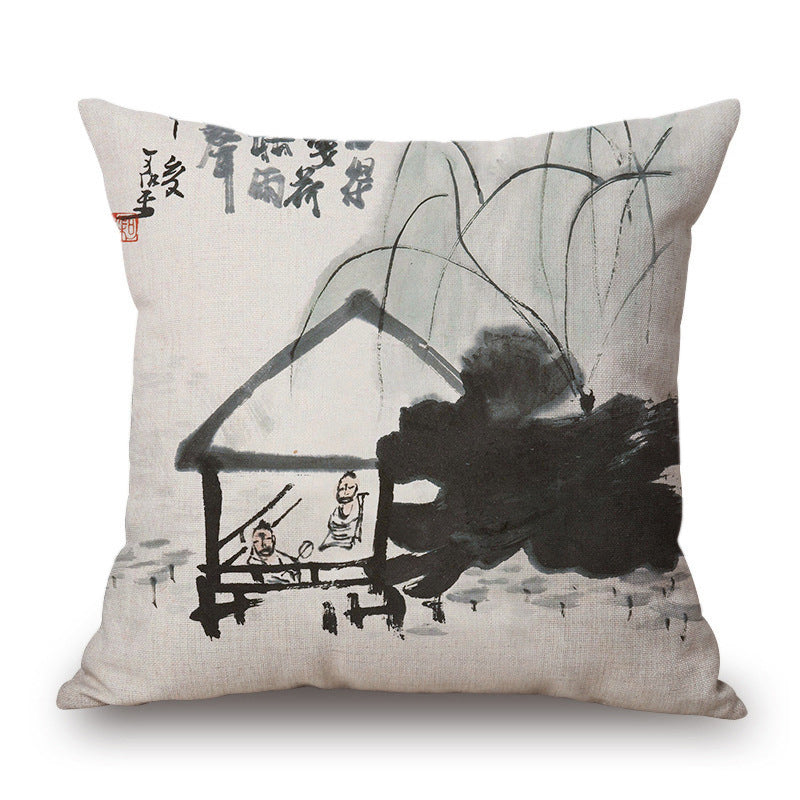 Retro Ink Painting Cushion Cover Chinese - DropOnline.co