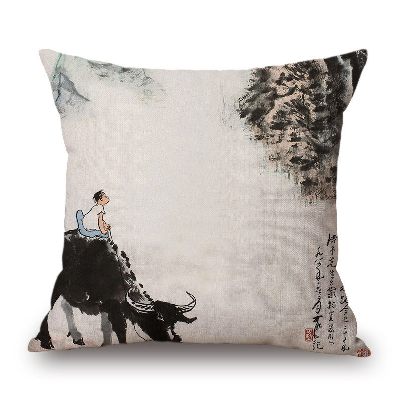 Retro Ink Painting Cushion Cover Chinese - DropOnline.co
