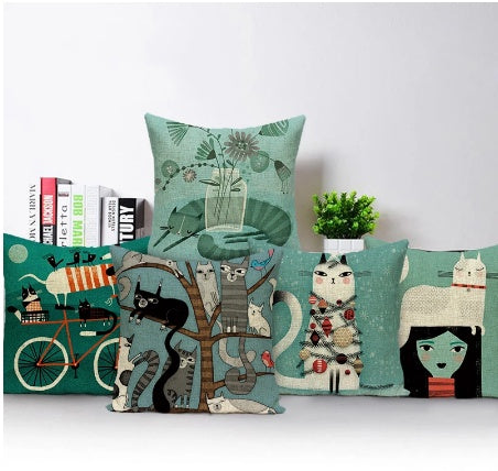 Cushion Cover Colorful Animal Decorative Cat Outdoor Linen Home Sofa Pillows Covers - DropOnline.co