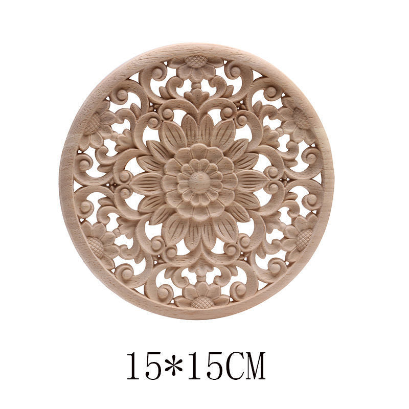European Classical Rubber Wood Carving Decoration, Home Decoration, Solid Wood Decal, Home Craft, Wood Circle Decoration - DropOnline.co