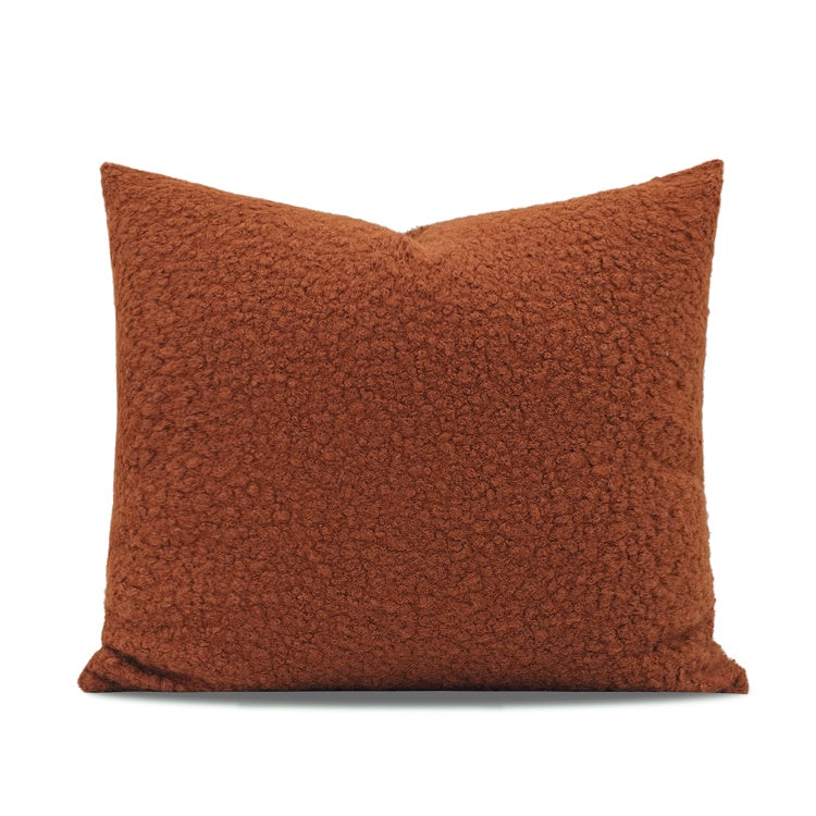 Nordic Warm Caramel Orange Coffee Color Faux Wool Roll Cushion Girl Throw Pillow Model Room Square Pillow - DropOnline.co
