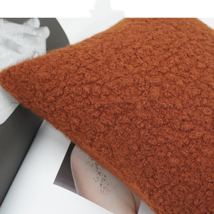 Nordic Warm Caramel Orange Coffee Color Faux Wool Roll Cushion Girl Throw Pillow Model Room Square Pillow - DropOnline.co
