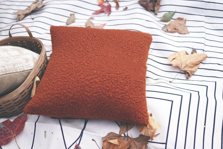 Nordic Warm Caramel Orange Coffee Color Faux Wool Roll Cushion Girl Throw Pillow Model Room Square Pillow - DropOnline.co