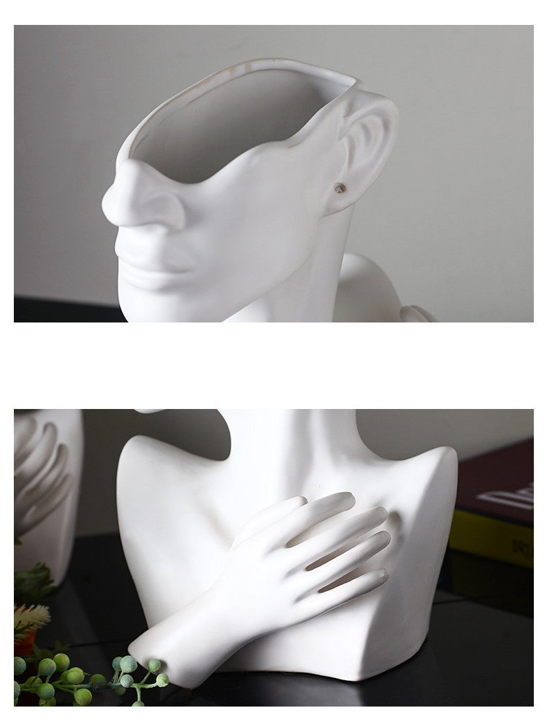 Nordic Ceramics Vase Human Head Abstract Half Body Flower Pot Decor Ornaments - DropOnline.co