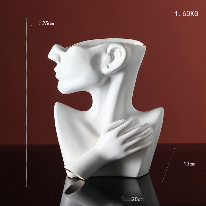 Nordic Ceramics Vase Human Head Abstract Half Body Flower Pot Decor Ornaments - DropOnline.co