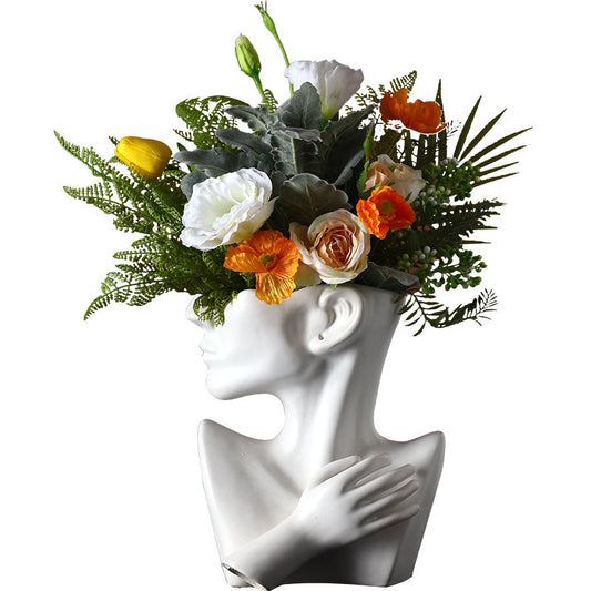 Nordic Ceramics Vase Human Head Abstract Half Body Flower Pot Decor Ornaments - DropOnline.co