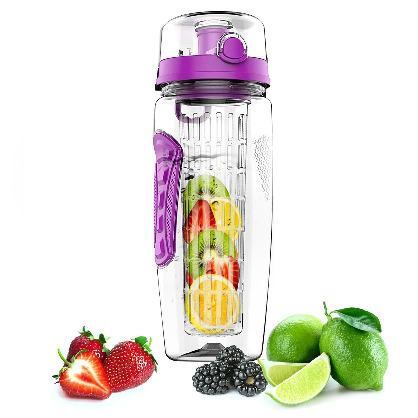 3 Color Options - 1Pc Fruit Infuser Water Bottle 32OZ Juice Shaker Sport With Flip Top Lid Anti-Slip Grips For Office Home Sport Running Walking Hiking - DropOnline.co