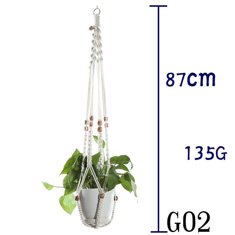 Flower Pot Net Bag Beige Cotton Rope Indoor Plant Hanger Hanging Basket Sling - DropOnline.co