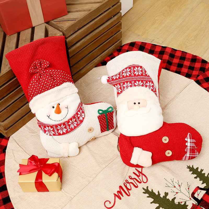 Large Knitted Christmas Stocking - Red White Santa Snowman Fireplace Decor Socks (46x32cm) - DropOnline.co