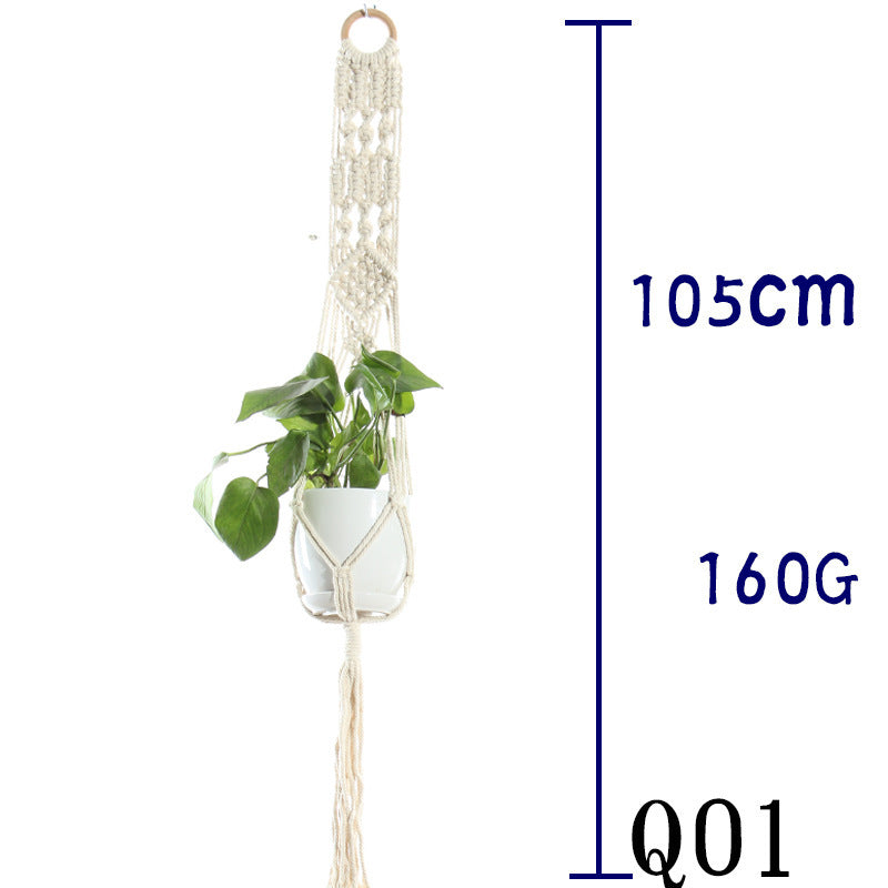 Flower Pot Net Bag Beige Cotton Rope Indoor Plant Hanger Hanging Basket Sling - DropOnline.co