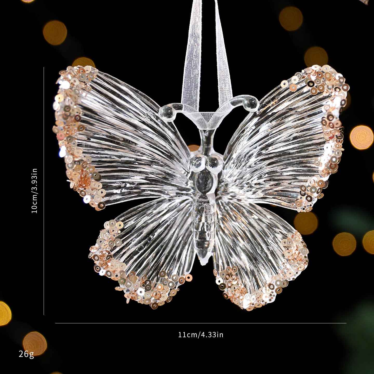 Christmas Sequined Acrylic Pendant - Transparent Champagne Gold Ornament Decoration - DropOnline.co