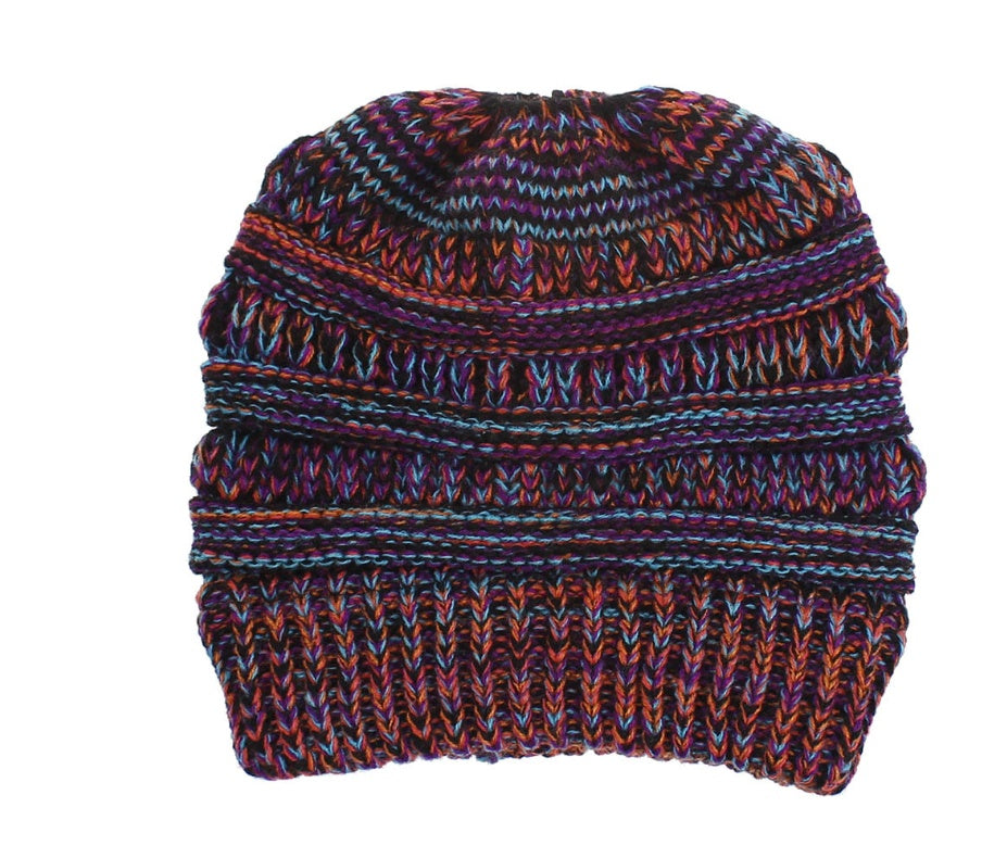 Women's Mixed Color Knitted Wool Hat - Ponytail Beanie - DropOnline.co