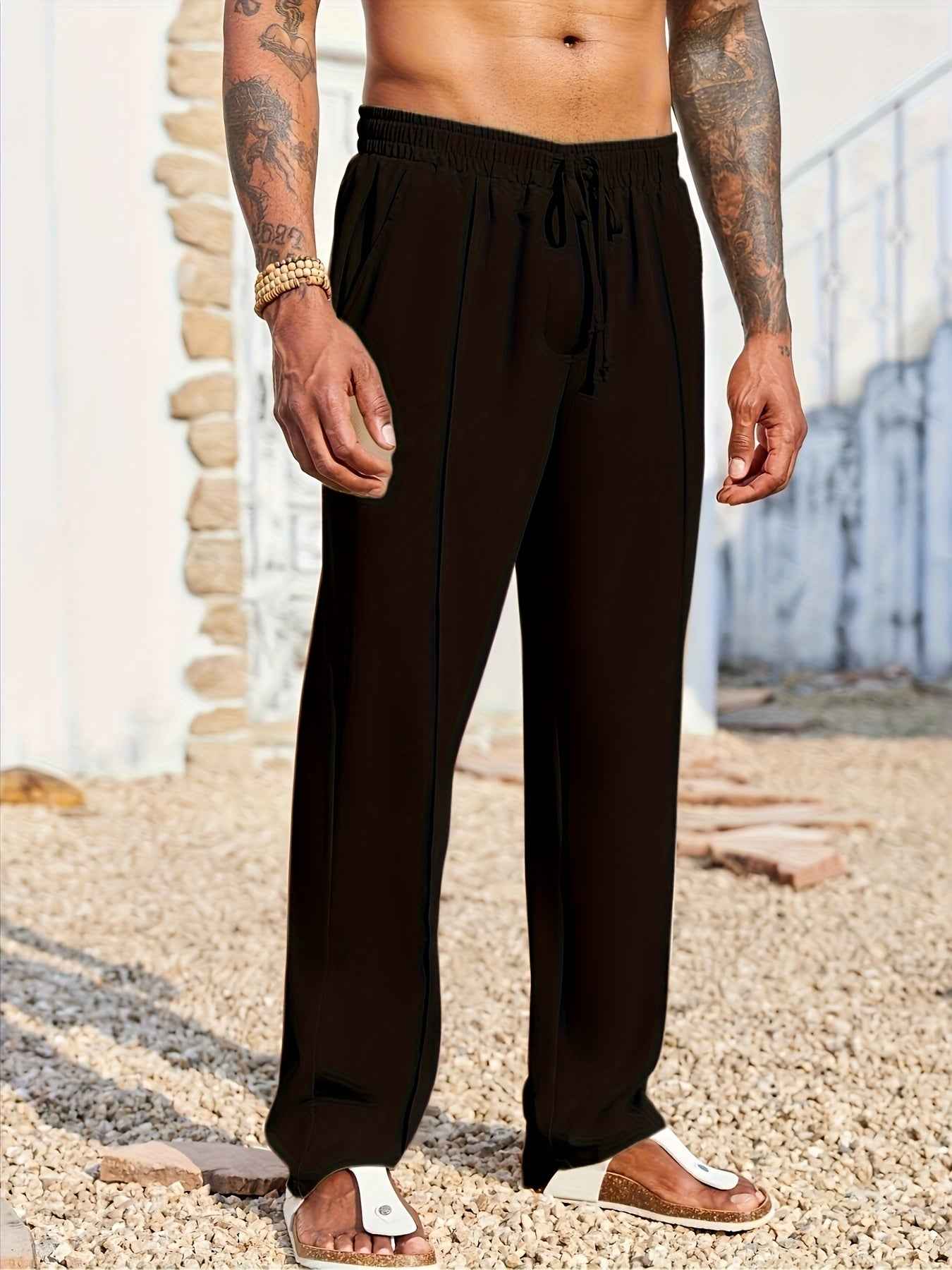 Men's Casual Loose Trousers - Quick-Drying Waist-Tied Pants with Pockets
