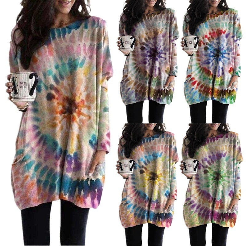 Women's Printed Spiral Batwing Sleeve Sweatshirt - Trendy Casual Top - DropOnline.co