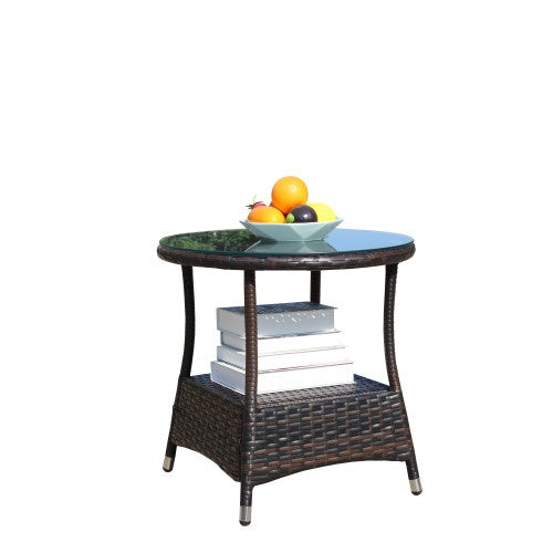 Outdoor Patio Furniture 1 Round Coffee Table With Clear Tempered Glass - DropOnline.co