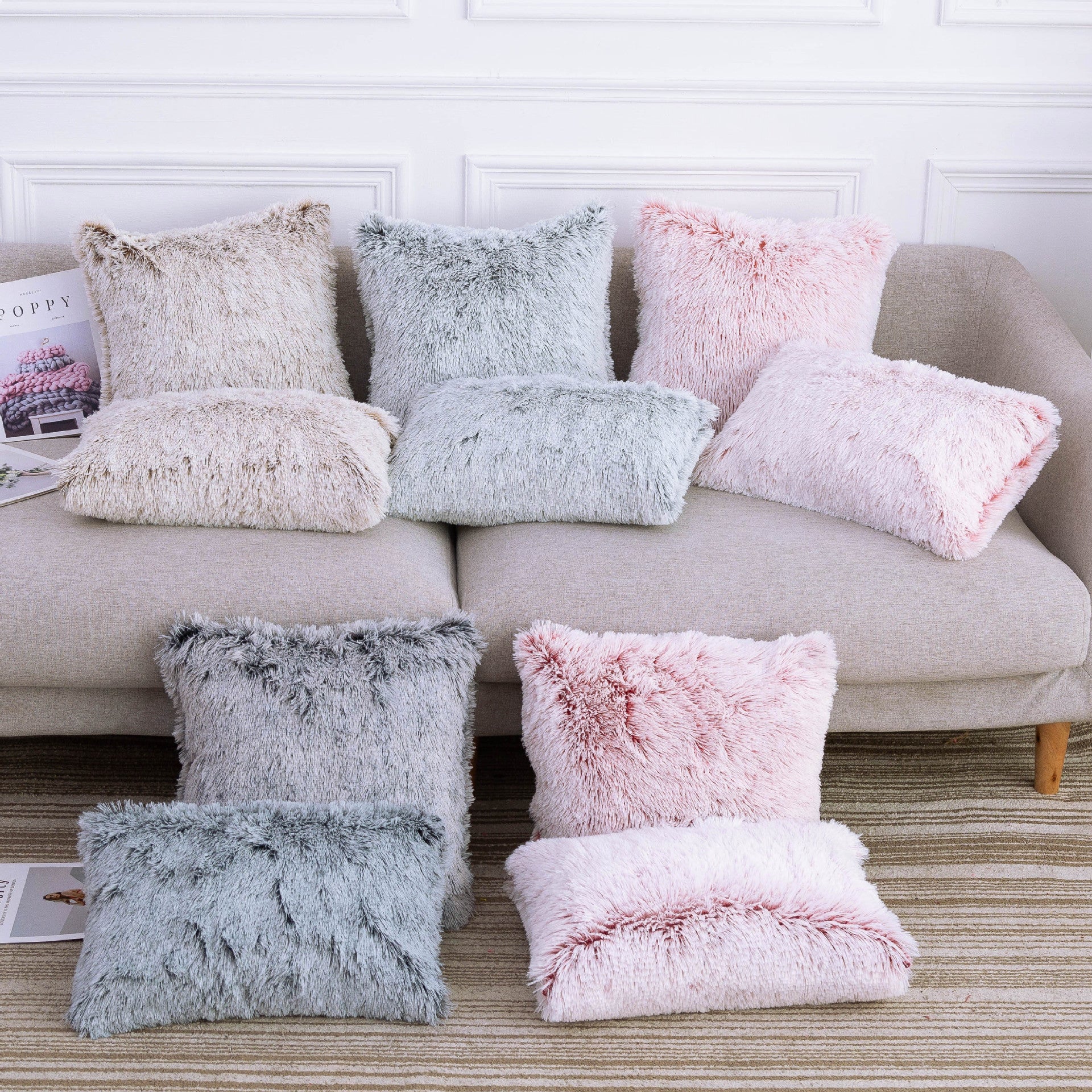 Long hair gradient color pillowcase back cushion plush pillowcase - DropOnline.co