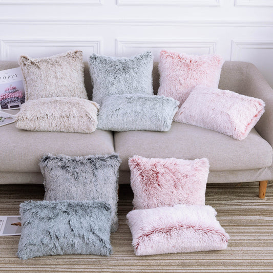 Long hair gradient color pillowcase back cushion plush pillowcase - DropOnline.co