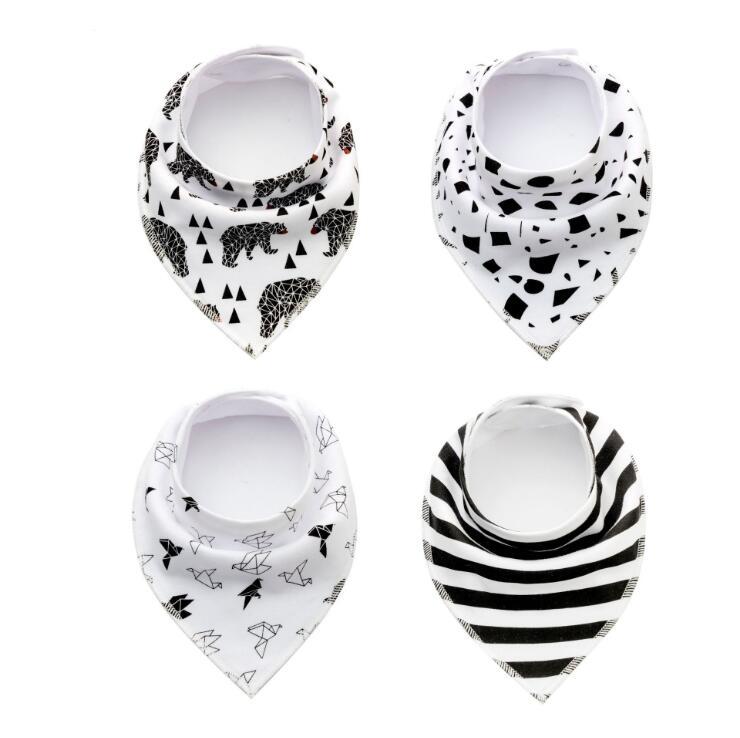 Baby Bandana Bibs 4-Pack - Cotton Triangle Drool Bibs with Arrow & Wave Prints - DropOnline.co