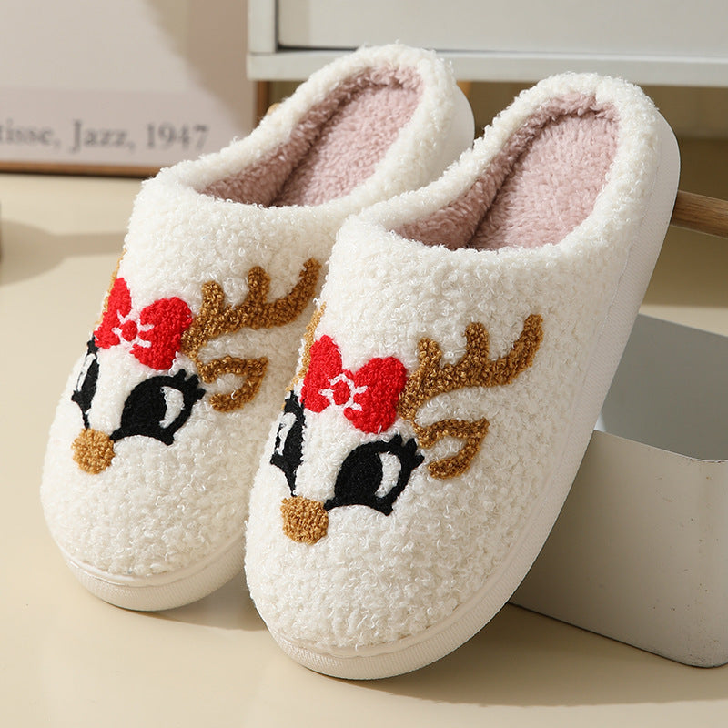 Christmas Home Slippers Cute Cartoon Santa Claus Cotton Slippers For Women And Men Couples Winter Warm Furry Shoes - DropOnline.co