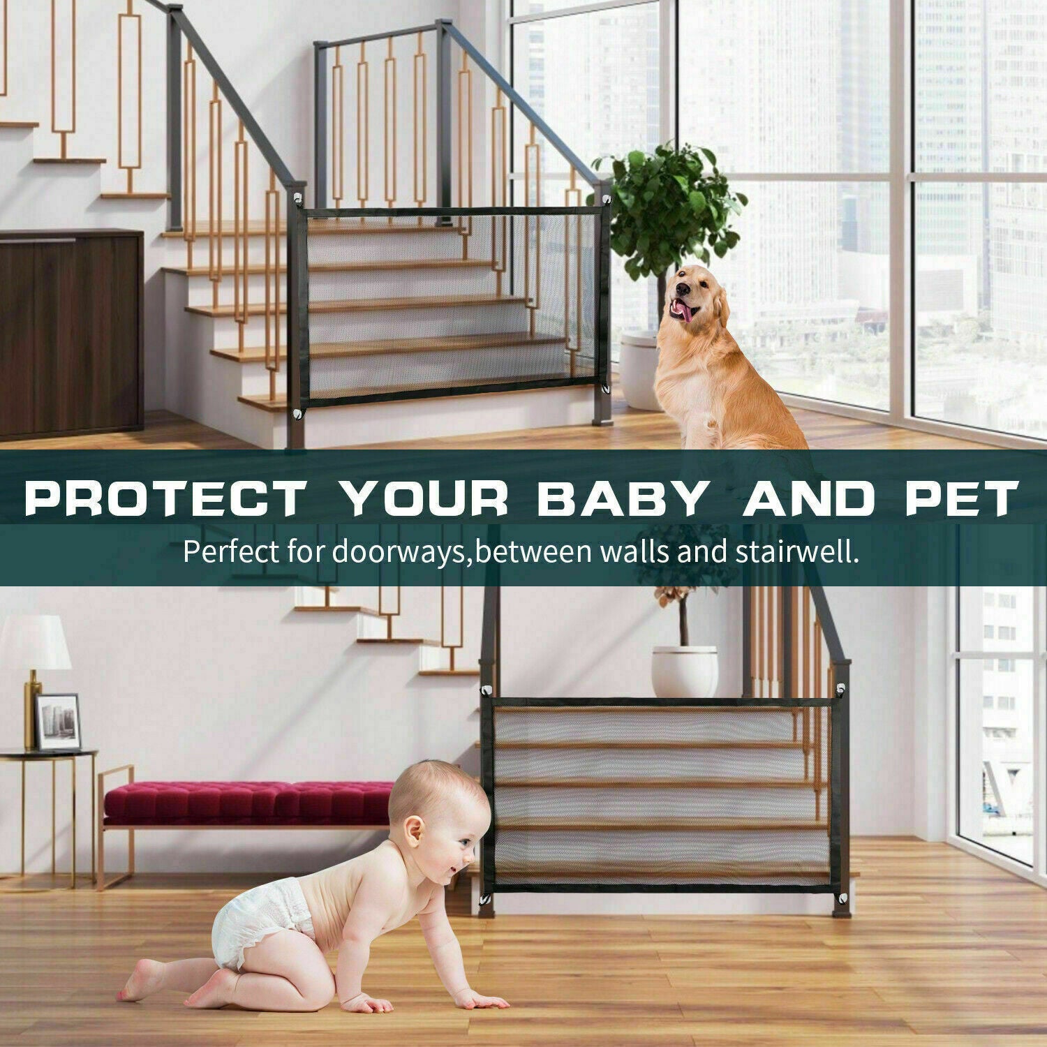 Portable Mesh Safety Gate - Magic Retractable Baby & Pet Barrier for Stairs & Doors - DropOnline.co