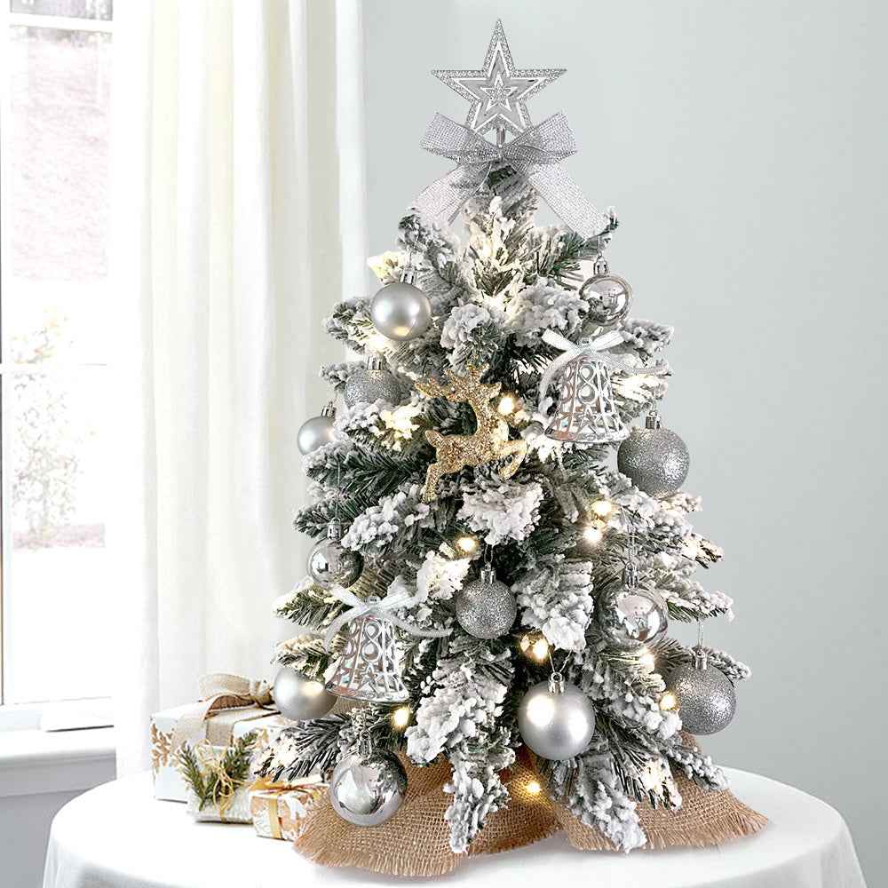 2ft Mini Christmas Tree with Light - Artificial Tabletop with Flocked Snow - DropOnline.co