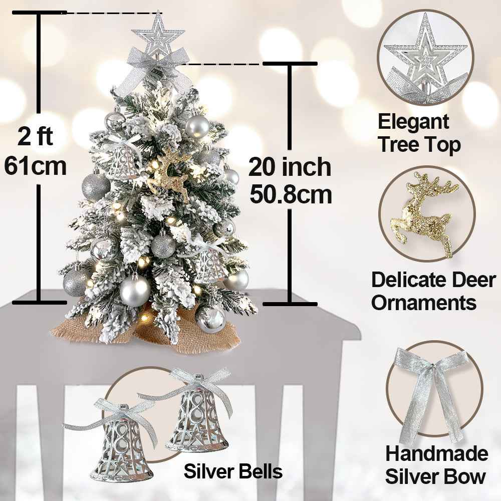 2ft Mini Christmas Tree with Light - Artificial Tabletop with Flocked Snow - DropOnline.co