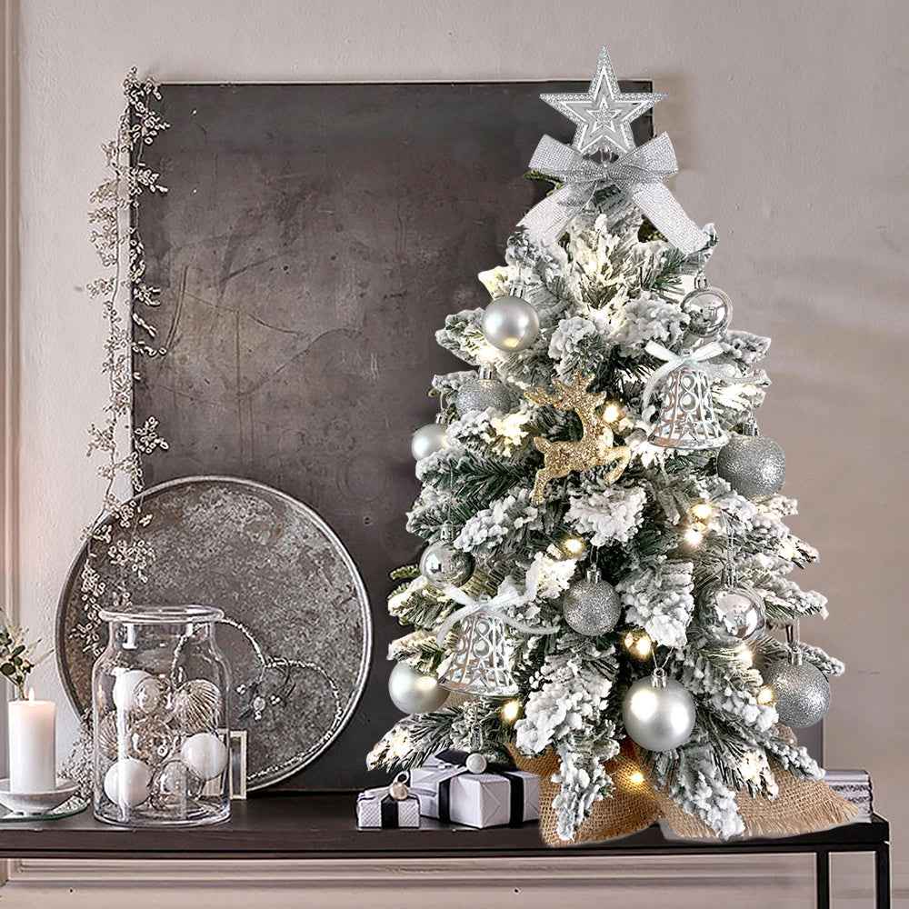2ft Mini Christmas Tree with Light - Artificial Tabletop with Flocked Snow - DropOnline.co