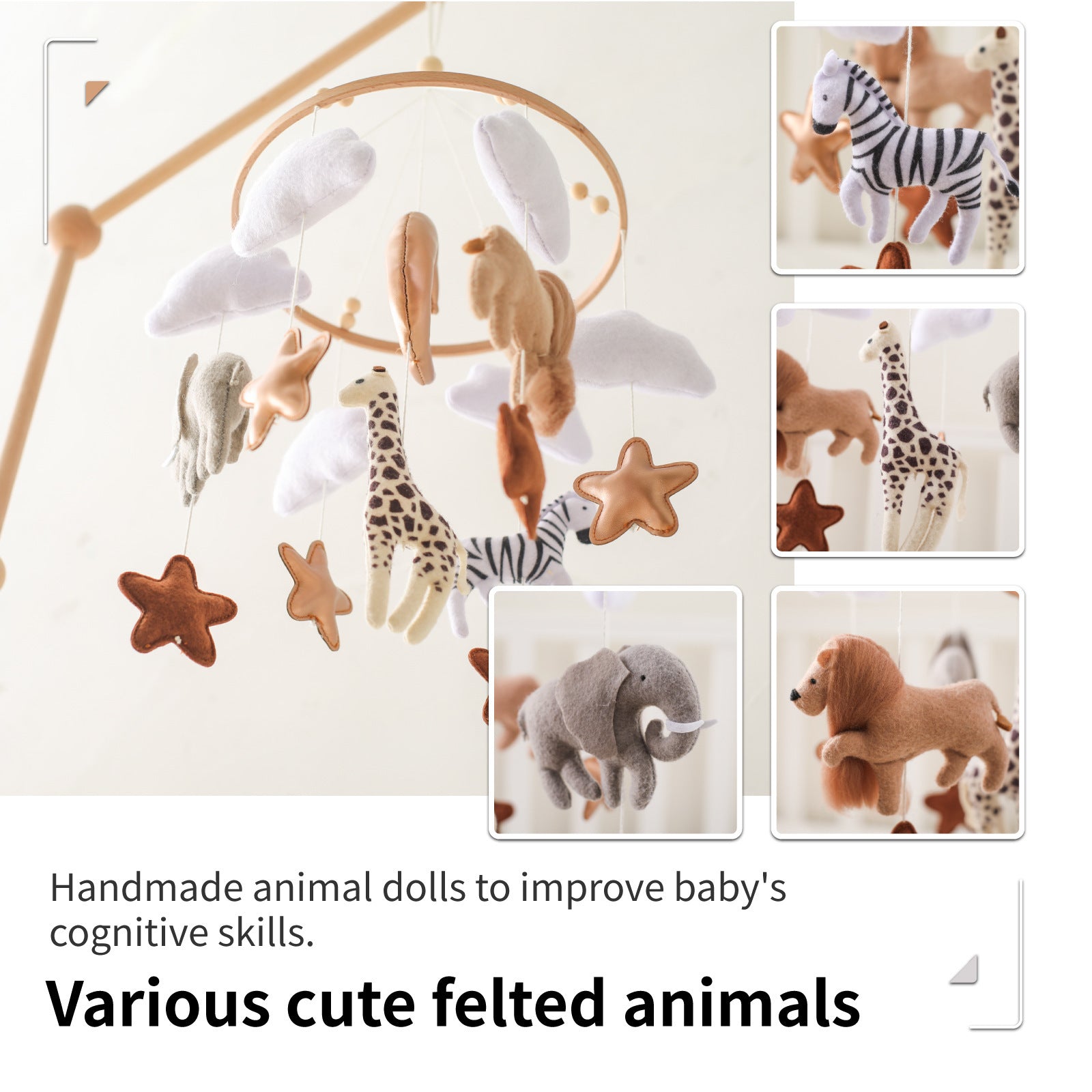 Room Hand-eye Coordination Decoration Wind Chimes Crib Felt Forest Animal Cloud Moon Bed Bell - DropOnline.co