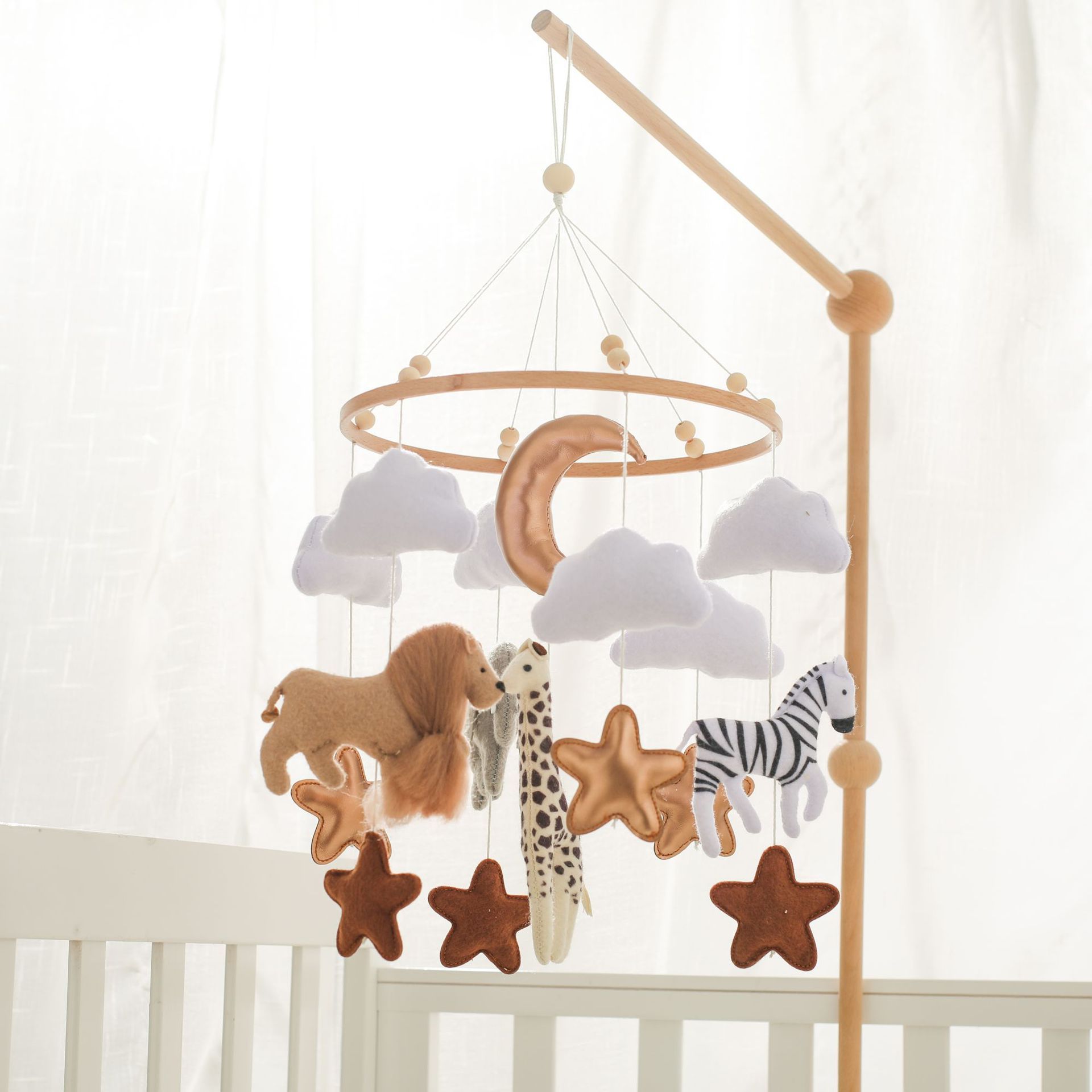 Room Hand-eye Coordination Decoration Wind Chimes Crib Felt Forest Animal Cloud Moon Bed Bell - DropOnline.co