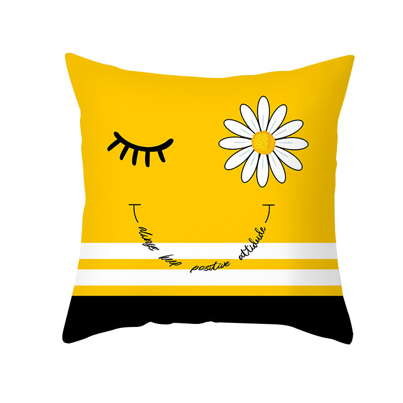 Modern Yellow Daisy Flower Cushion Cover - Creative Letter Print Pillow Case for Home - DropOnline.co