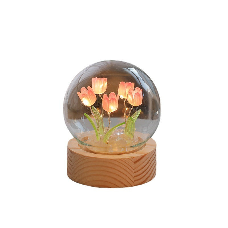 Artificial Tulip Flower Night Light Ornaments Handmade DIY Bedside Lamp LED Night Lamp Bedroom Decor Birthday Gifts Table Lamp - DropOnline.co