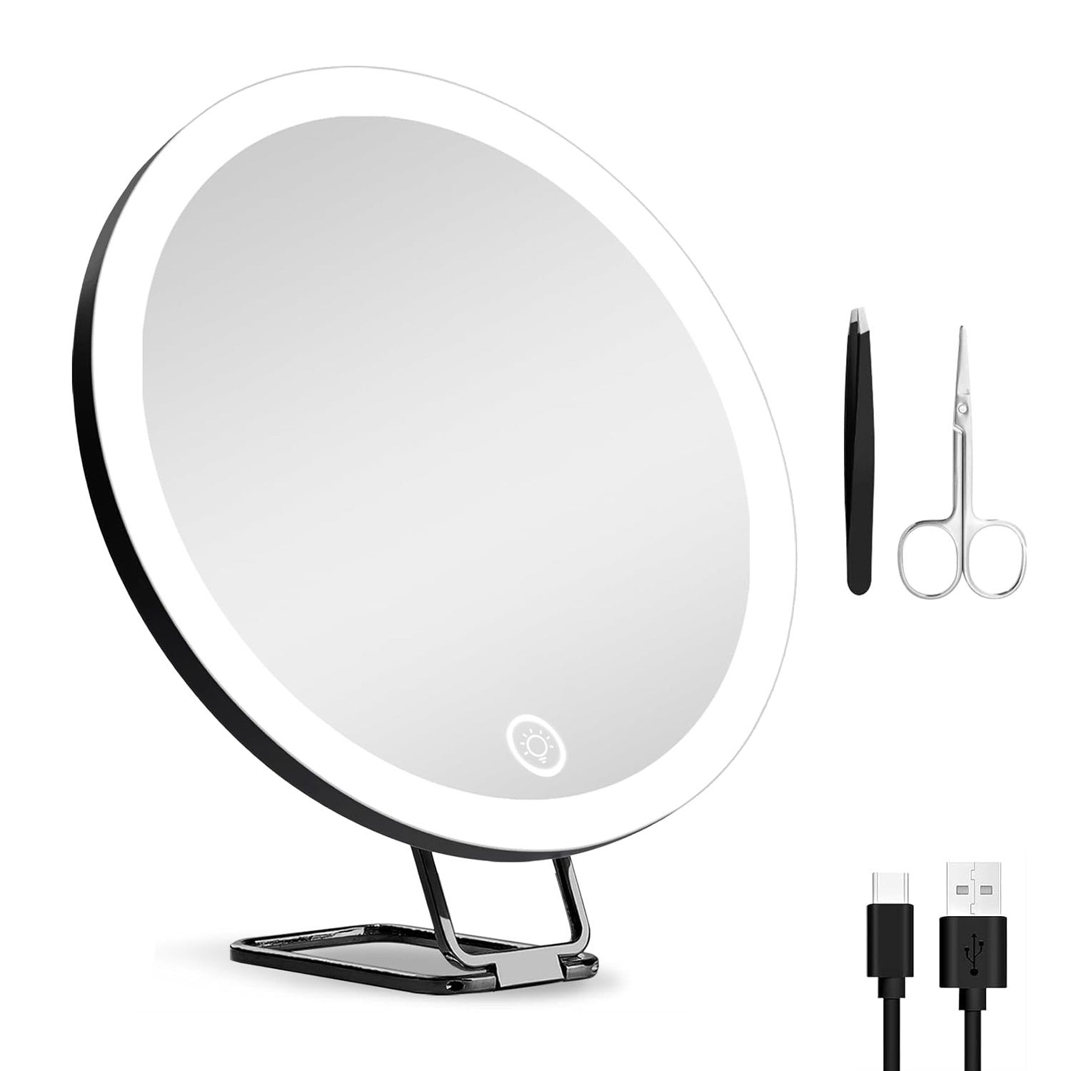 White-Black Options -- 1Pc 30X Magnifying Mirror With Light 3 Colors Dimmable Brightness Included Tweezer Scissor Travel Magnifying Makeup Mirror With Suction Cup 360 Degree Adjustable Stand - DropOnline.co
