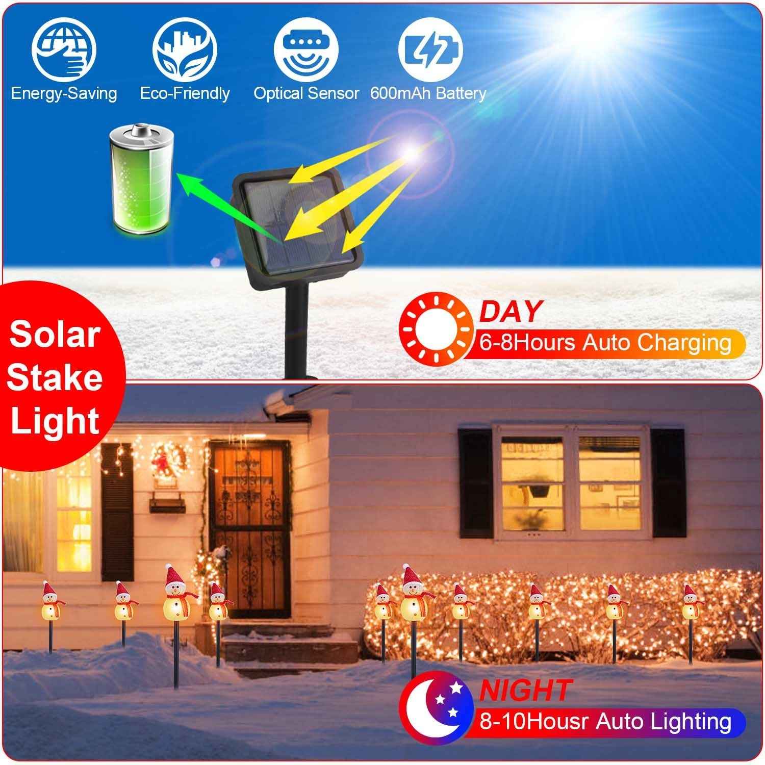 Solar Powered 3 Snowmen Garden Stake Light - IP55 Waterproof LED Pathway Lamp