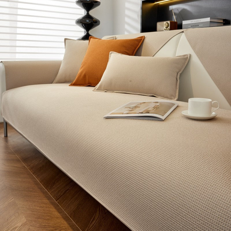 Waffle Solid Color Cream Sofa Cushion Waterproof Non-slip - DropOnline.co