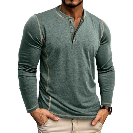 European And American Men's Henley Shirt With Four-button Top