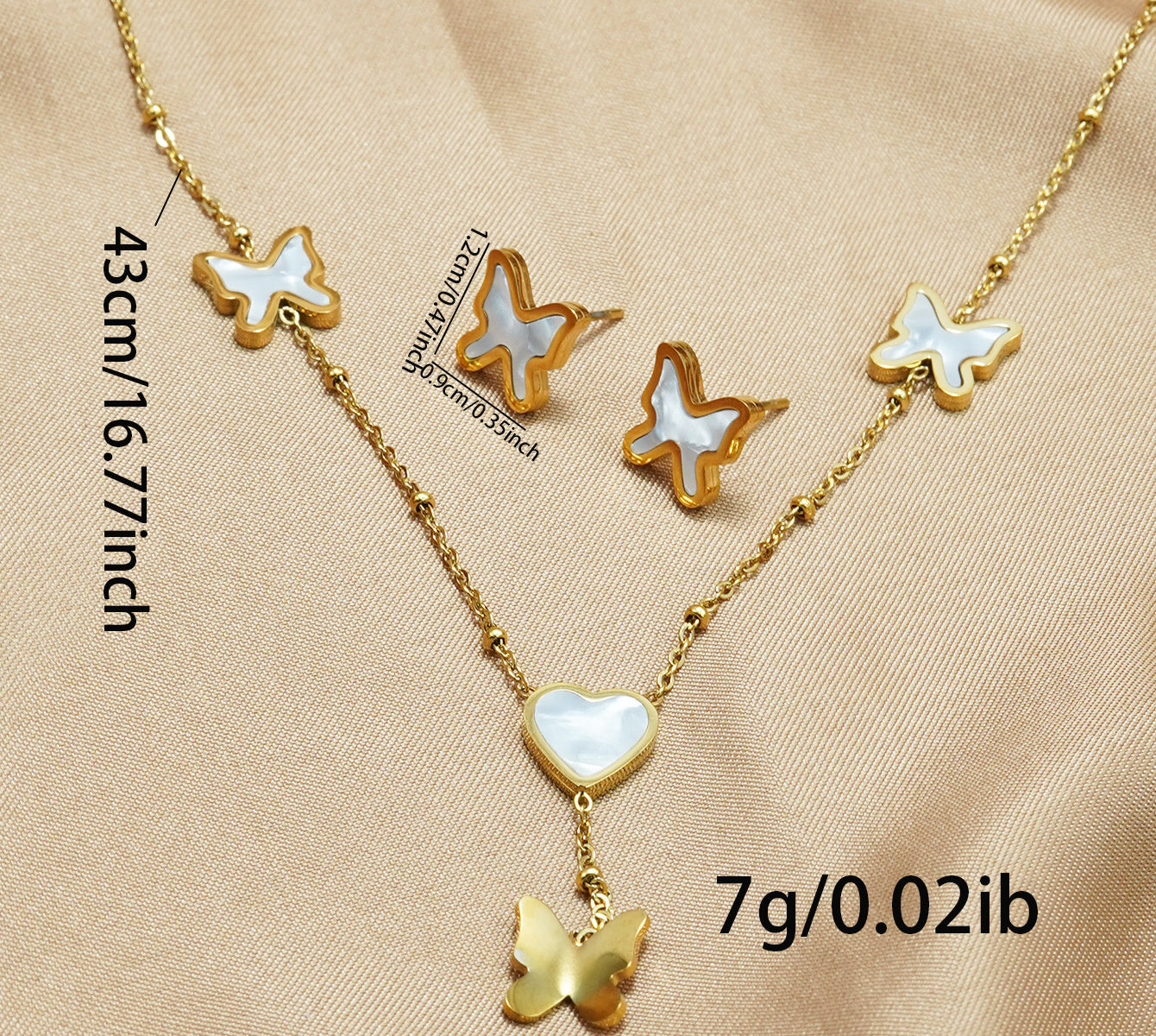 Lxalry 18K Gold Plated Stainless Steel Butterfly & Heart Jewelry Set For Women - Waterproof Hypoallergenic Necklace & Earrings, Elegant Gift For Girlfriend, Birthday, Wedding, Daily Wear - DropOnline.co