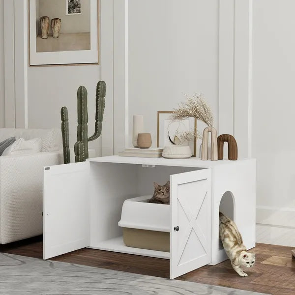 Cat Litter Box Enclosure With Barn Door, Cat Hole - DropOnline.co